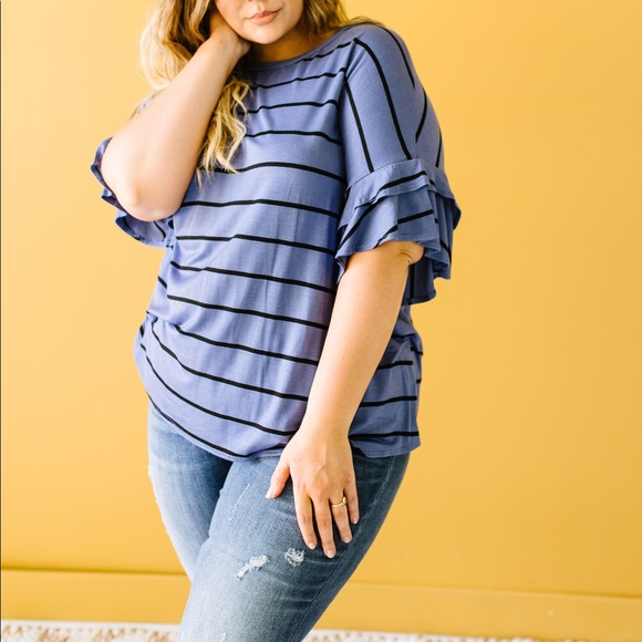 Twice as Nice Striped Ruffle Top in Denim - Picture 7 of 10